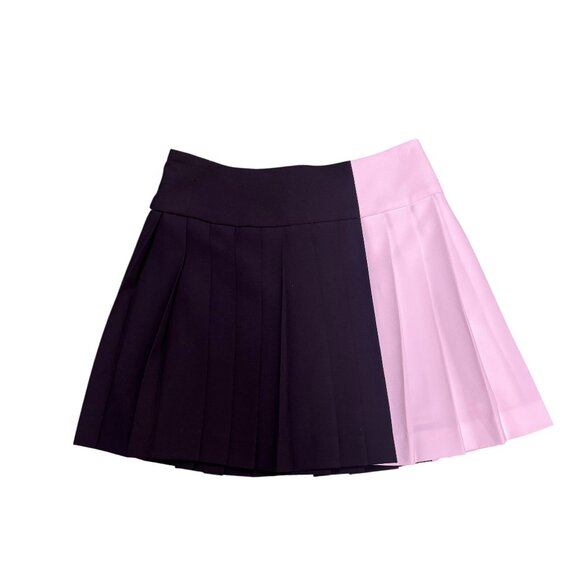 Like New Alice + Olivia Wilcox Pleated Black White Colorblock Mini Skirt Size 4 - Picture 2 of 7